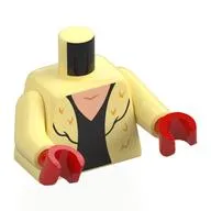 Torso, Fur Coat, Black Shirt print, Bright Light Yellow Arms, Red Hands