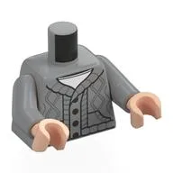 Torso, Thick Knitted Sweater, Dark Bluish Grey Pattern, Buttons, White Shirt print, Light Bluish Gray Arms, Light Nougat Hands