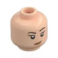 Minifig Head Katie Bell, Black Eyebrows, Peach Lips, Smile / Scared, Silver Eyes