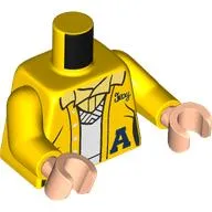 Torso, College Jacket, Dark Blue 'A', White Sweater, Bright Light Yellow Shirt print, Yellow Arms, Light Nougat Hands