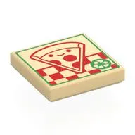 Tile 2 x 2 with Pizza Box, Red Smiling Pizza, Green Border Print