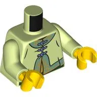 Torso, Chines Tunic, Sand Blue Collar/Trim, Sand Blue Laces, Gold Decorations print, Yellowish Green Arms, Yellow Hands