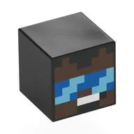 Minifig Head Special, Cube, Pixelated Umber Brown Face, Bleu/Bright Light Blue Visor, White Mouth