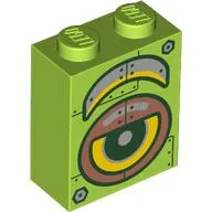Brick 1 x 2 x 2 with Inside Stud Holder with Yellow Robot Eye, Silver/Copper Armor Plating print