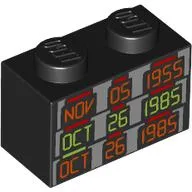 Brick 1 x 2 with 'NOV 05 1955', 'OCT 26 1985', 'OCT 26 1985' print