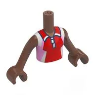 Minidoll Torso Girl with Medium Brown Arms and Hands with Red/White/Bright Pink Shirt, Zipper print
