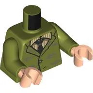 Torso, Jacket, Dark Bluish Grey Stains, Tan/Dark Tan Shirt, Black Tie print, Olive Green Arms, Light Nougat Hands