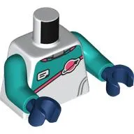 Torso, Space Suit, Dark Turquoise Top, Coral Stripe, Classic Space Logo, ID Badge print, Dark Turquoise Arms, Dark Blue Hands