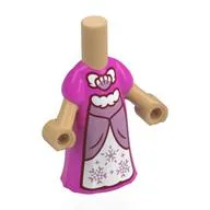 Microdoll Body Long Dress Dark Pink with Metal Pink Front, White Bottom, Snow Flakes, Shell Print
