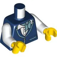 Torso, Dark Red Vest, White Shirt, Sand Blue Trim, Scarf print, White Arms, Yellow Hands Minifig Upper Body