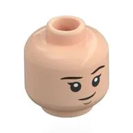 Minifig Head Millicent Bulstrode, Dark Brown Eyebrows, Lopsided Smile / Orange/Reddish Brown Cat Face, Green Eyes
