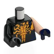 Torso, Odd Arms and Hands, Left Light Nougat Arm and Dark Blue Hand, Right Black Arm and Hand with print