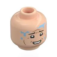 Minifig Head Dennis Nedry, Black Eyebrows, Cheek Lines, Worried, Bright Blue Water Splotches / Scared, Dark Blue Venom Splotches