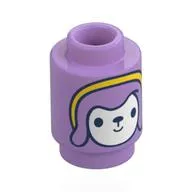 Brick Round 1 x 1 with Doll, White Face, Lavender Hair, Yellow Band Print