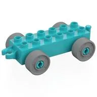 Duplo Car Base 2 x 6 with Fake Bolts, Open Hitch End and Light Bluish Gray Wheels