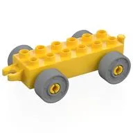 Duplo Car Base 2 x 6 with Fake Bolts, Open Hitch End and Light Bluish Gray Wheels
