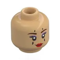 Minifig Head Aura, Dark Orange Eyebrows, Lavender Eyeshadow, Red Lips, Black Stripes, Smile / Wink