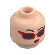 Minifig Head Evie, Black Eyebrows, Red Lips, Red Sunglasses, Black Lenses, Neutral/Laughing