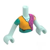Minidoll Torso Girl with Orange/Dark Turquoise/Dark Pink Patched Shirt Print, Light Aqua Arms and Hands