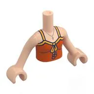 Minidoll Torso Girl with Reddish Orange Top, Orange Trim, Bow print, Light Nougat Arms and Hands