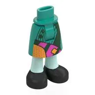 Minidoll Hips and Mid-Length Skirt with Ankles Light Aqua with Black Boots, Dark Gree/Dark Pink/Orange Patches print