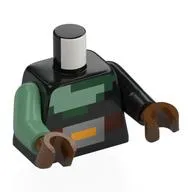 Torso, Odd Arms, Pixelated Sand Green Hood, Nougat Belt, Silver/Yellow Belt Buckle print, Left Black Arm, Right Sand Green Arm, Reddish Brown Hands