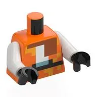 Torso, Pixelated Dark Orange Hood, Black Belt, Pouch, White Front print, White Arms, Black Hands