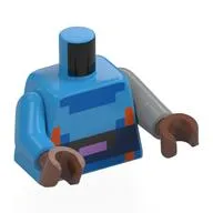 Torso, Odd Arms, Pixelated Blue Collar, Black Belt, Lavender Belt Buckle print, Left Light Bluish Grey Arm, Right Dark Azure Arm, Medium Brown Hands