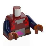 Torso, Pixelated Light Bluish Grey Collar, Belt Buckle, Reddish Brown/Nougat Belt print, Dark Blue Arms, Dark Orange Hands