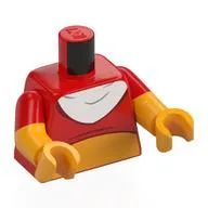 Torso, Short Shirt, Bright Orange Belly, White Bib print, Dual Molded Arms with Red Sleeves Pattern, Bright Orange Arms, Hands