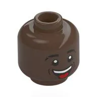 Minifig Head Vinícius Júnior, Black Eyebrows, Open Mouth Smile, Tongue Sticking Out