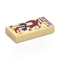 Tile 1 x 2 with Dark Red Dragon, Dark Blue Wings, Orange Flames, Decorations Print