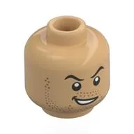 Minifig Head Lord Farquaad, Black Eyebrows, Nougat Stubbles, Mean, Lopsided Smile / Worried