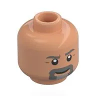 Minifig Head, Dark Bluish Grey Eyebrows, Moustache, Beard with Light Bluish Grey Patch