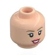 Minifig Head Christine Chapel, Dark Tan Eyebrows, Sand Blue Eyeshadow, Coral Lips, Open Mouth Smile / Closed Mouth Neutral