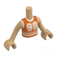 Minidoll Torso Girl with Reddish Orange Shirt, White Trim, Striped, '98' Print, Warm Tan Arms and Hands