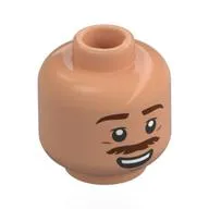 Minifig Head, Reddish Brown Eyebrows, Moustache, Open Mouth Smile / Singing