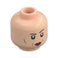 Minifig Head Colonel Ward, Dark Brown Eyebrows, Dark Red Lips, Cheek Lines, Smirk / Annoyed