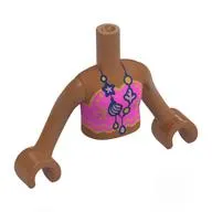 Minidoll Torso Girl with Sienna Brown Arms and Hands with Dark Pink Top, Gold Trim, Sea Shell Necklace Print