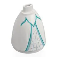 Minidoll Skirt Full, No Hips or Feet with Dark Turquoise/Sand Blue Trim, Silver Decorations Print