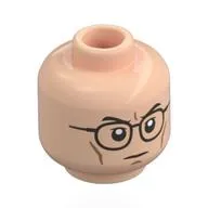 Minifig Head Walter Skinner, Black Eyebrows, Black Glasses, Angry Frown