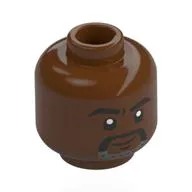 Minifig Head Mr. X, Black Eyebrows, Black Moustache, Dark Bluish Grey Beard, Neutral Smile / Angry