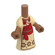 Microdoll Body Long Dress Tan with Red Sash, Red/Dark Red Front, Copper Flowers Print