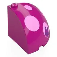 Brick Round Corner 4 x 4 x 3 Quarter Dome Top with Bright pink Spots, Dark Purple Cat Head print