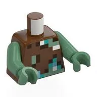 Torso Pixelated White, Green, Dark Brown, Dark Turquoise, and Sand Green Squares Print, Sand Green Arms and Hands