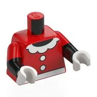 Torso, White Buttons, Collar, Belt (Minnie Mouse) Print, Dual Molded Arms with Red Sleeves Pattern, Black Arms, White Hands