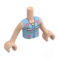 Minidoll Torso Girl with Medium Blue Shirt, Coral Flowers, White Ruffles print, Light Nougat Arms and Hands