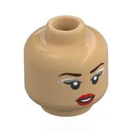 Minifig Head Olivia Rodrigo, Dark Brown Eyebrows, Silver/White Eyeshadow, Red Lips, Open Mouth, Neutral / Singing, Eyes Closed