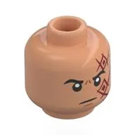 Minifig Head Monkey D. Dragon, Black Eyebrows, Dark Red Squares, Neutral Stare / Lopsided Scowl