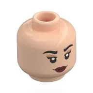 Minifig Head Miss All Sunday, Black Eyebrows, Nougat Eyeshadow, Dark Red Lips, Neutral Smile / Mean Smile